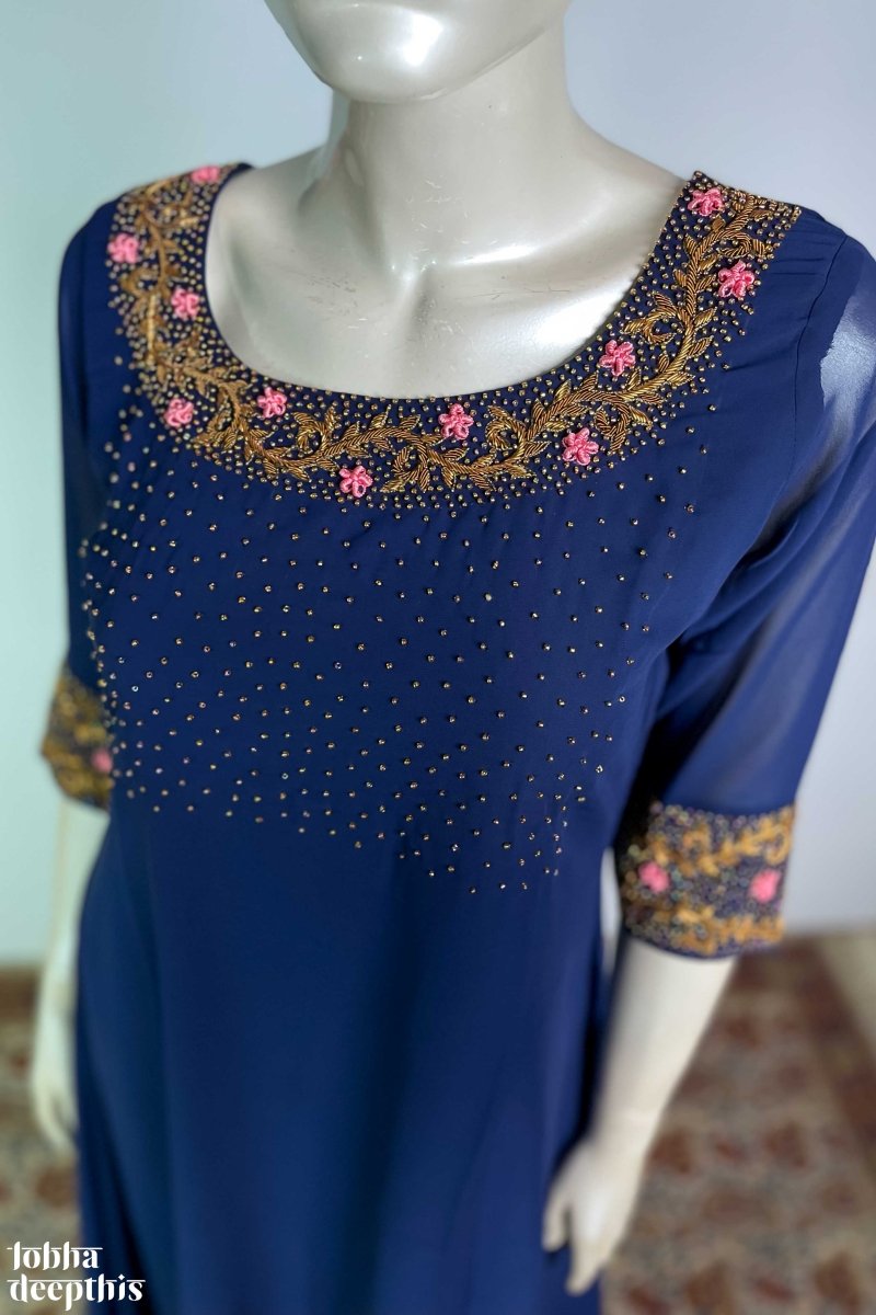 Yellow Long Kurti with Thread Embroidery